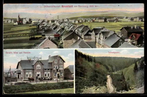 AK Neustadt a. Rennsteig, Totalansicht, Christ's Hotel & Pension, Tannengrund