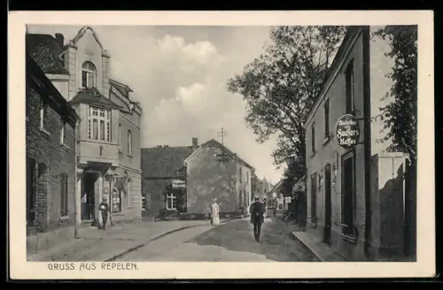 AK Repelen, Fuesers Cafe, Strassenpartie im Ort