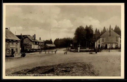 AK Losheimergraben, Deutsch-belgische Grenze mit Gasthaus Geschwister Schür