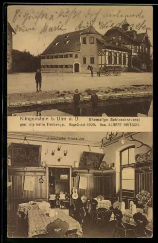 AK Klingenstein b. Ulm a. D., Ehemalige Schlossbrauerei, Bes. Albert Britsch, altdeutsche Trinkstube