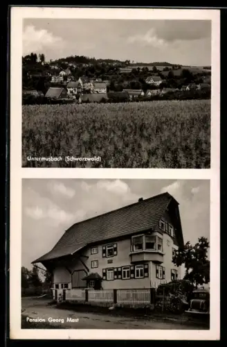 AK Untermusbach /Schwarzwald, Pension Georg Mast, Ortsansicht vom Feld aus