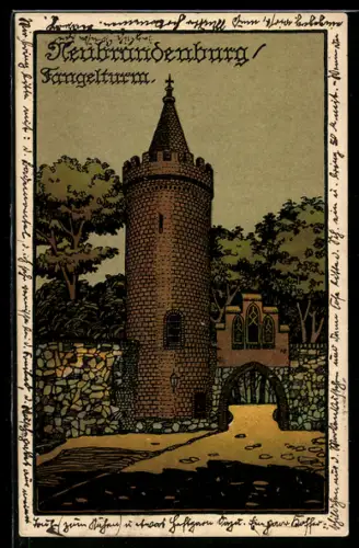 Steindruck-AK Neubrandenburg, Am Fangelturm