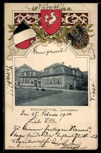 Passepartout-Lithographie Wolfenbüttel, Lessinghaus, Wappen