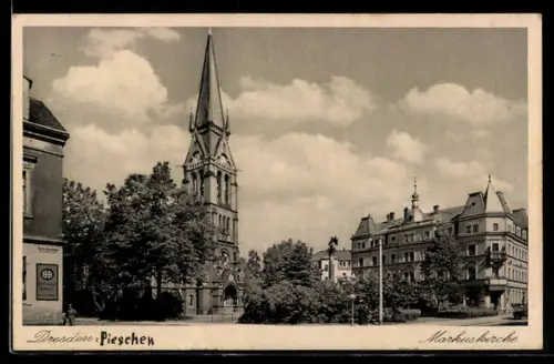 AK Dresden-Pieschen, Markusplatz mit Markuskirche