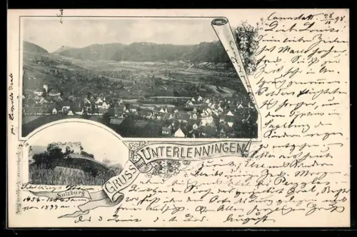 AK Unterlenningen, Ortsansicht vom Berghang aus, Blick auf die Sulzburg