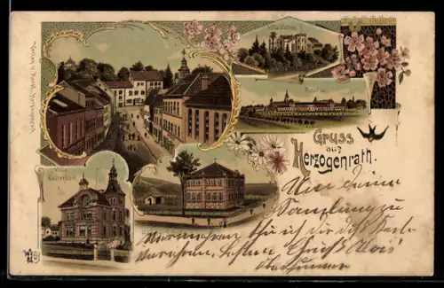 Lithographie Herzogenrath, Villa Kallen, Höhere Schule, Villa Katterbach