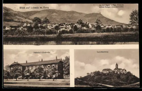 AK Lobeda, Ortsansicht mit Burg, Bahnhof Göschwitz, Leuchtenburg