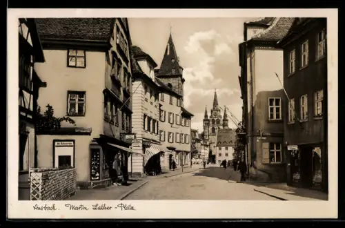 AK Ansbach, Strassenpartie am Martin Luther-Platz mit Kirche