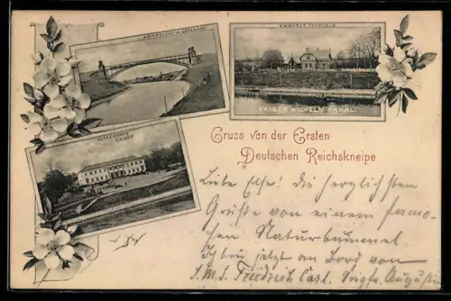 AK Kiel, Herrenhaus Knoop, Hochbrücke bei Levensau und Knooper Fährhaus