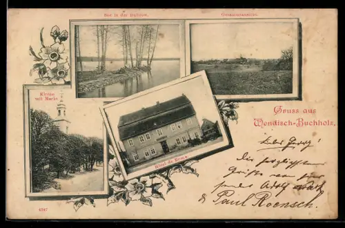 AK Wendisch-Buchholz, Hotel de Rome, Kirche am Markt, See in der Dubrow
