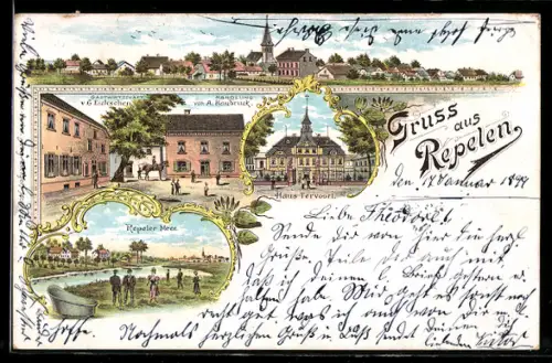 Lithographie Repelen, Gasthaus von G. Eickschen, Haus Tervoort