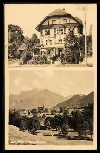 Foto-AK Bernau a. Chiemsee, Totalansicht und Auers Gasthof in mit Grünanlagen