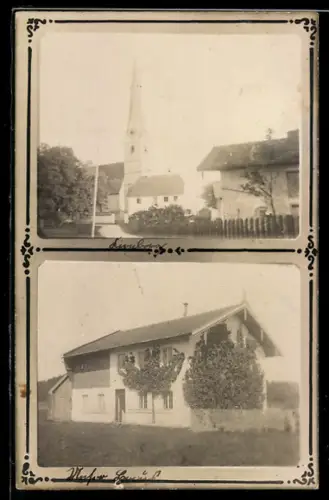 Foto-AK Siboling /Kienberg, Ortspartie mit Kirche und Wohnhaus