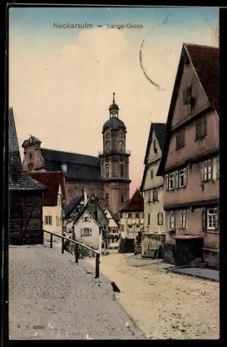 AK Neckarsulm, Partie in der Lange-Gasse mit Blick zur Kirche