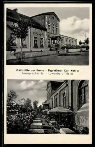 AK Löwenberg /Mark, Gaststätte zur Krone, Eigentümer Carl Kuhrtz, Blick auf die Terrasse