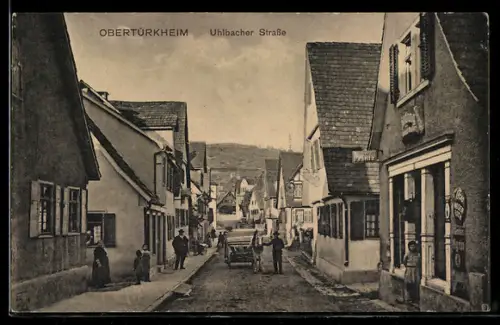 AK Obertürkheim, Uhlbacher Strasse mit Geschäften