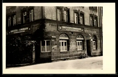 Foto-AK Nürnberg, Gaststätte Ringbahn an der Marthastrasse Ecke Ostendstrasse, Humbser-Biere