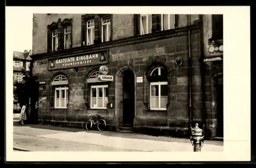 Foto-AK Nürnberg, Gaststätte Ringbahn an der Marthastrasse Ecke Ostendstrasse, Humbser-Biere