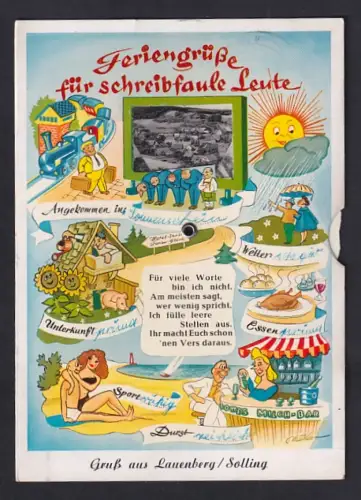 Revolver-AK Lauenberg /Solling, Schreibfaule, Totalansicht des Ortes, idyllische Naturpartie