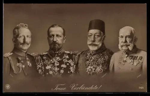 AK Treue Verbündete, Sultan Mehmet V. der Türkei, Kaiser Franz Josef I. von Österreich, Kaiser Wilhelm II.