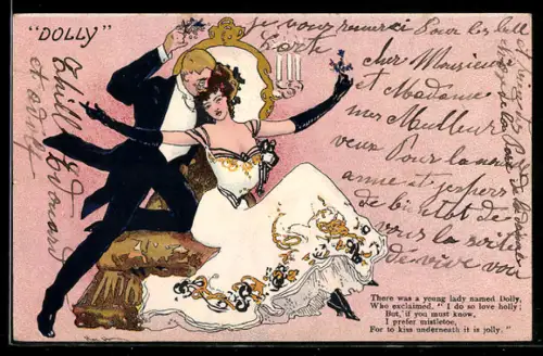 AK Elegante Dame und Herr vor einem Spiegel, Jugendstil