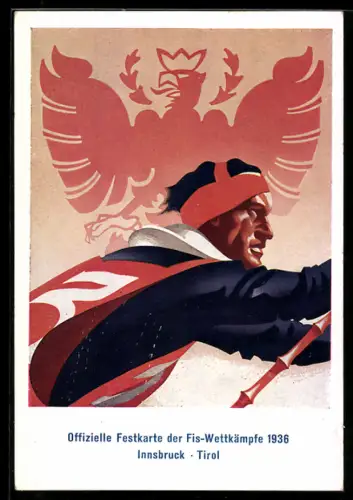 Künstler-AK Innsbruck, Fis-Wettkämpfe 1936, Skiläufer