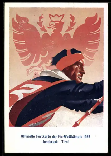 Künstler-AK Innsbruck, Fis-Wettkämpfe 1936, Skiläufer