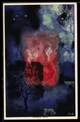 Künstler-AK sign. A. Giacometti: Schweizer Bundesfeier 1923 Für unsere Blinden, Lagerfeuer