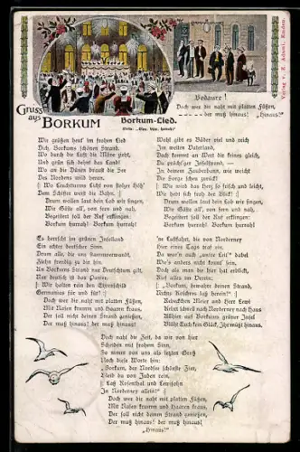 AK Feiernde Menschen auf einer Festlichkeit und Borkum-Lied