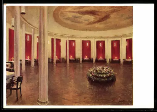 Künstler-AK Breslau, Flughafen: Ikarussaal im Empfangsgebäude