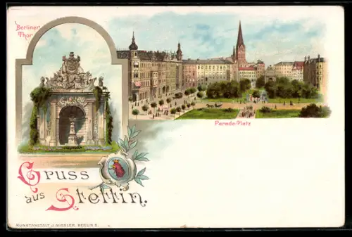 Lithographie Stettin, Berliner Thor & Park am Berliner Thor