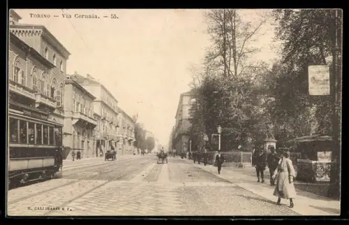 AK Torino, Via Cernaia, Strassenbahn