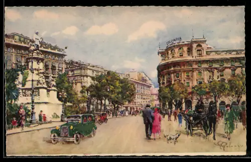 Künstler-AK Genova, Piazza Acquaverde e Monumento a Cristoforo Colombo