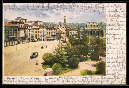 AK Verona, Piazza Vittorio Emanuele con Arena e automobili storiche