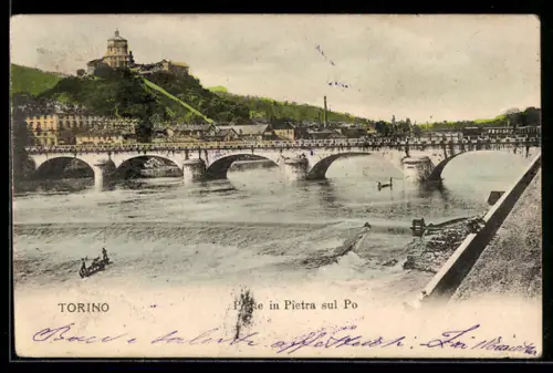 AK Torino, Ponte in Pietra sul Po con vista sulla collina e il fiume
