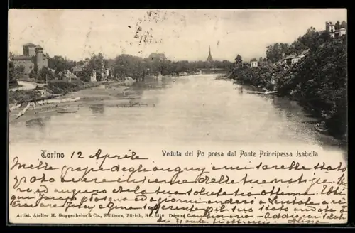 AK Torino, Veduta del Po presa dal Ponte Principessa Isabella