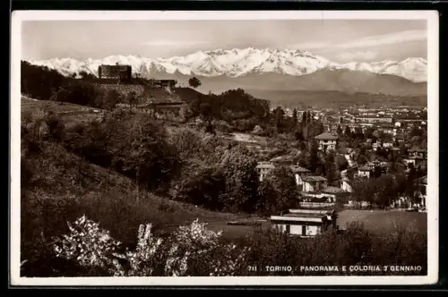 AK Torino, Panorama e colonia 3 gennaio con montagne innevate sullo sfondo