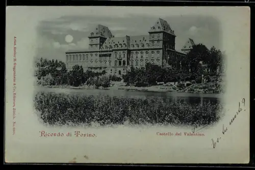 Mondschein-AK Torino, Castello del Valentino e riflessi sul fiume Po