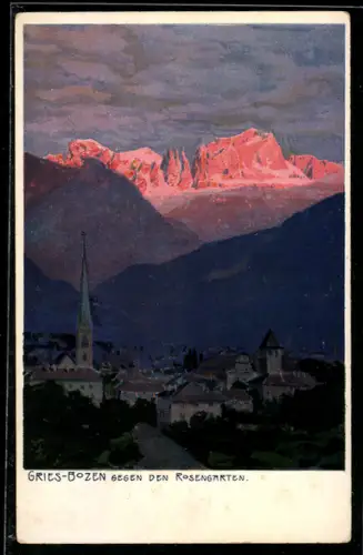 Künstler-AK Zeno Diemer: Gries-Bozen, Blick gegen den Rosengarten