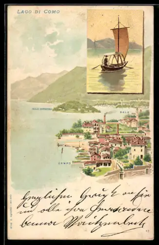 AK Isola Comacina / Lago di Como, Vista su Isola Comacina e barca a vela