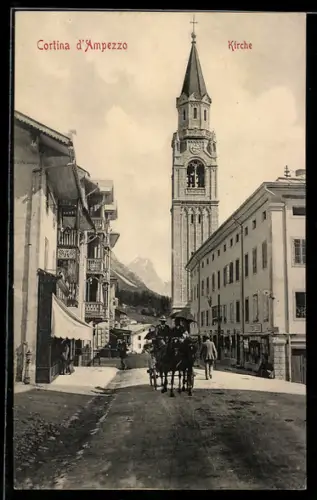 AK Cortina d`Ampezzo, Blick zur Kirche