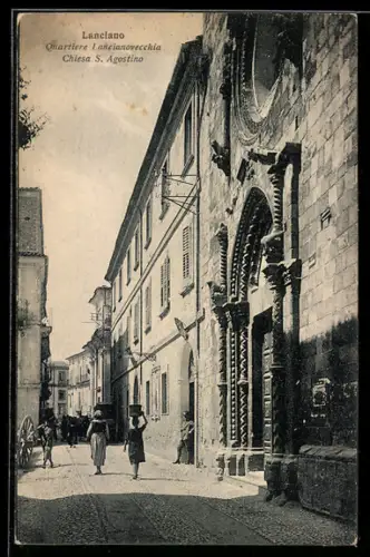 AK Lanciano, Quartiere Lancianovecchia, Chiesa S. Agostino e scena di strada con passanti