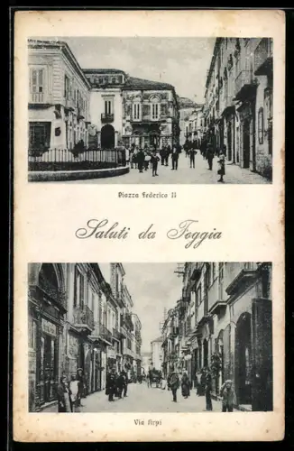 AK Foggia, Piazza Federico II e Via Arpi animate con pedoni