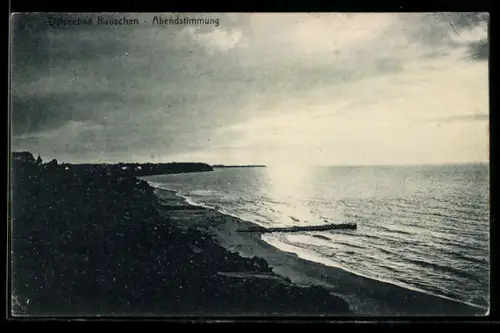 AK Rauschen a. d. Ostsee, Abendstimmung mit der Seebrücke