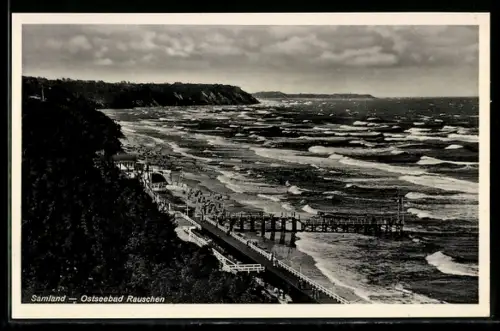 AK Rauschen, Panoramablick auf Strand und See