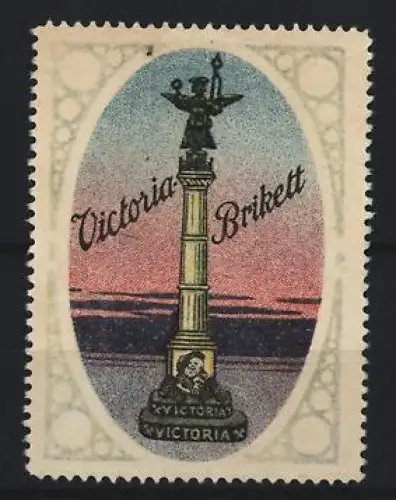 Reklamemarke Victoria, Brikett, Siegesstatue auf Säule