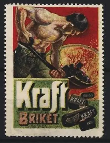 Reklamemarke Kraft Briket, Heizer schaufelt Briketts