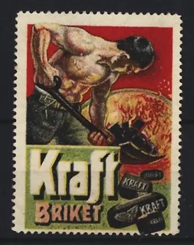 Reklamemarke Kraft Briket, Heizer schaufelt Briketts