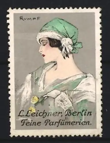 Künstler-Reklamemarke Berlin, L. Leichner Feine Parfümerien, Damenporträt von F. Rumpf