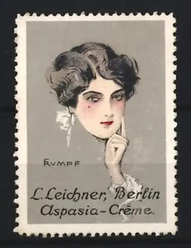 Künstler-Reklamemarke Berlin, L. Leichner Aspasia-Crème, Porträt einer Frau, Künstler: F. Rumpf
